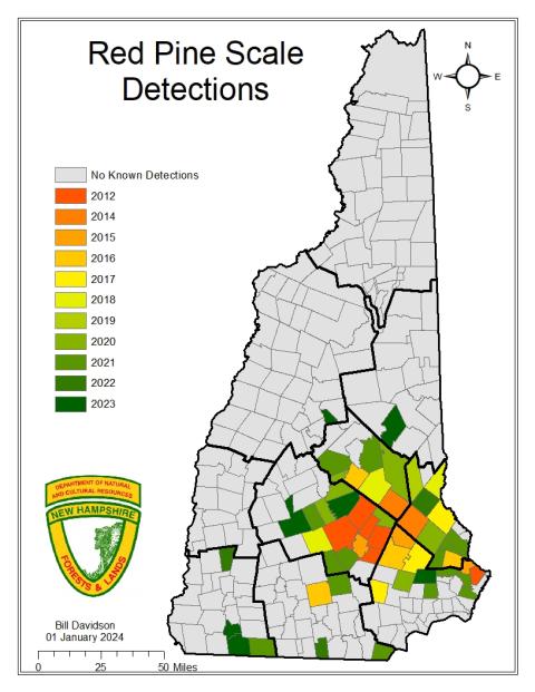 Heat Map of Red Pine Scale Detections in 2023